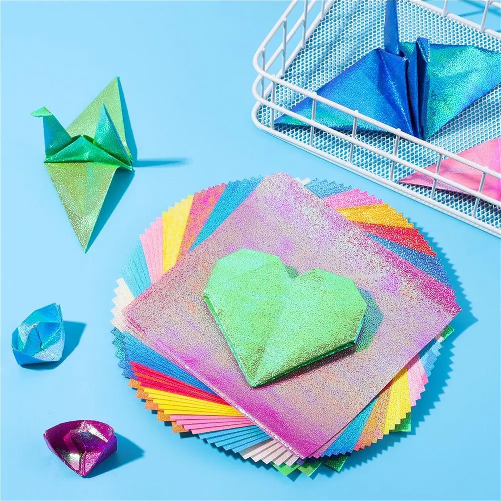 Świecący magazyn kart, Opakowanie 100 sztuk wielokolorowego, jednostronnego papieru brokatowego do origami w różnych rozmiarach(20cmx20cm)