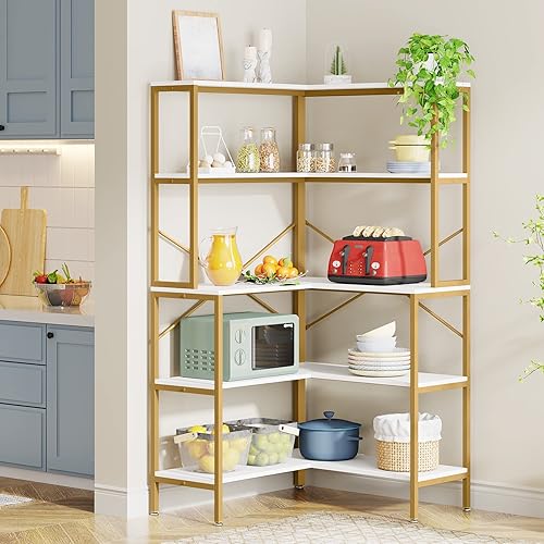 Miniatura 6 de Estantería esquinera de 67 pulgadas de alto, estantería Etagere de 5 niveles con almacenamiento, soporte de exhibición de libros para sala de estar,