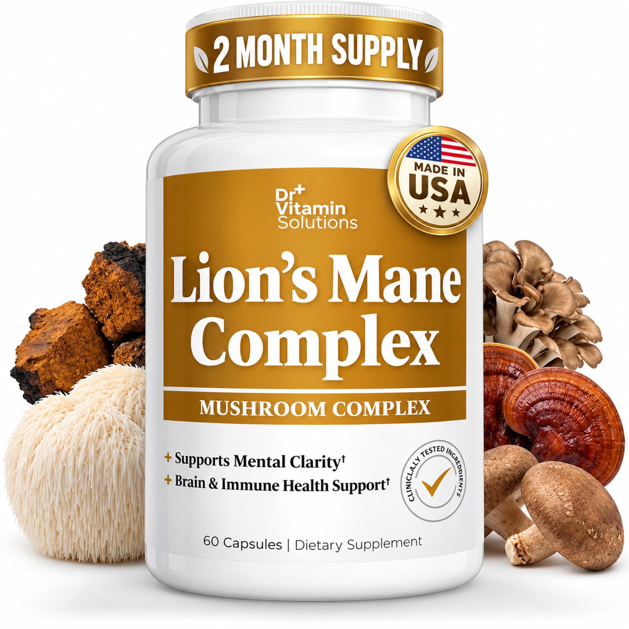 Lions Mane Mushroom Supplement 500mg, Brain & Focus, 5 Mushroom Complex