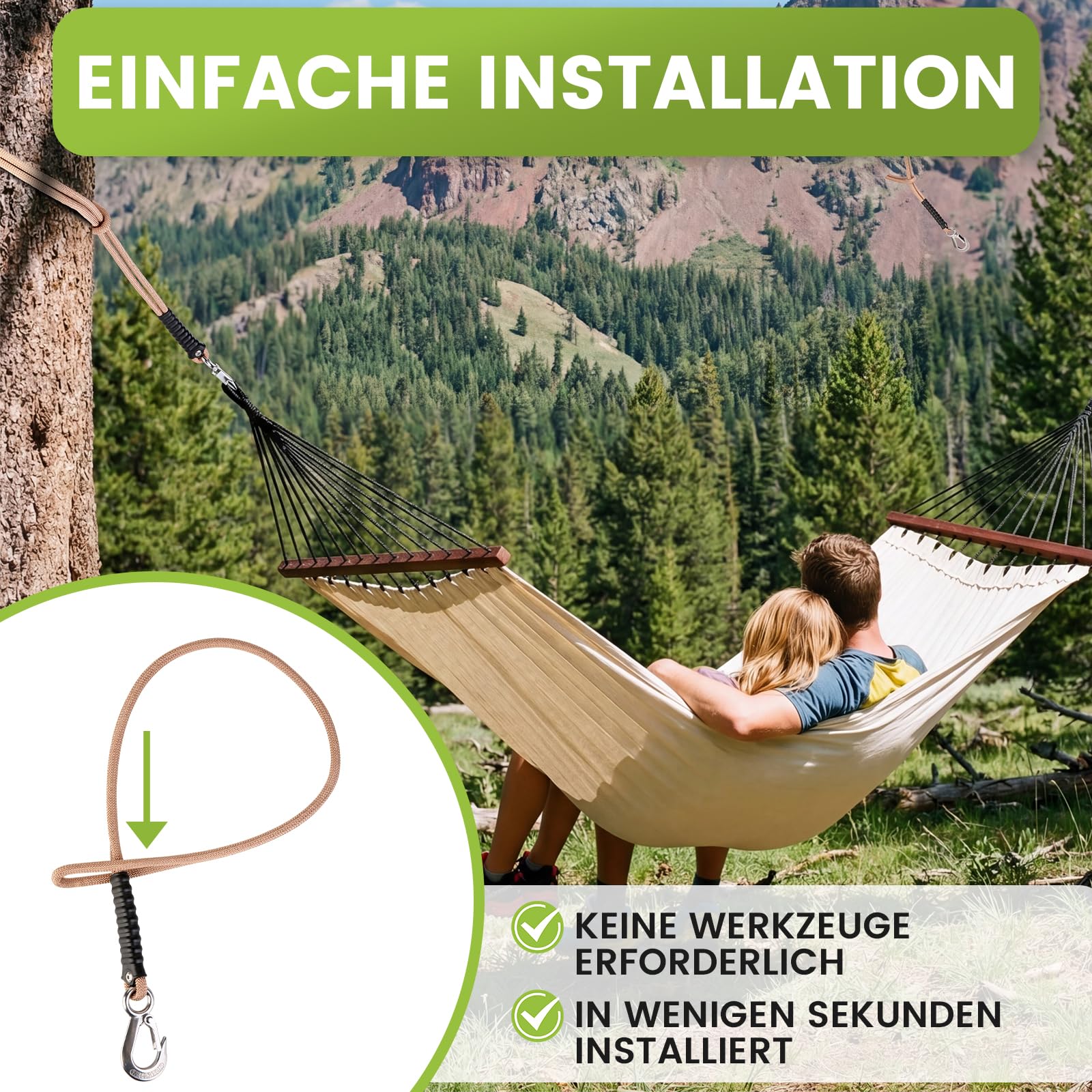 Schaukel Befestigung Seil 60cm,2er Hängematte Aufhängung Seil,Baum Hängesessel Balkenbefestigung mit Edelstahl Haken für Indoor Outdoor Baumschaukel Hängematte Hängesessel Nestschaukel Yoga, Natural