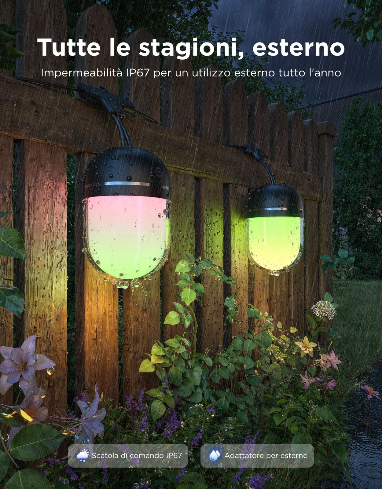 Govee Catena Luminosa Esterna 10M, RGBICW 240lm per LED, App Controllo,IP67 | 16M Colori DIY, 111+ Modalità Scena, Sync Musica, Matter/Alexa/Google, 30000h, Install. Facile, Giardino/Balcone/Terrazza