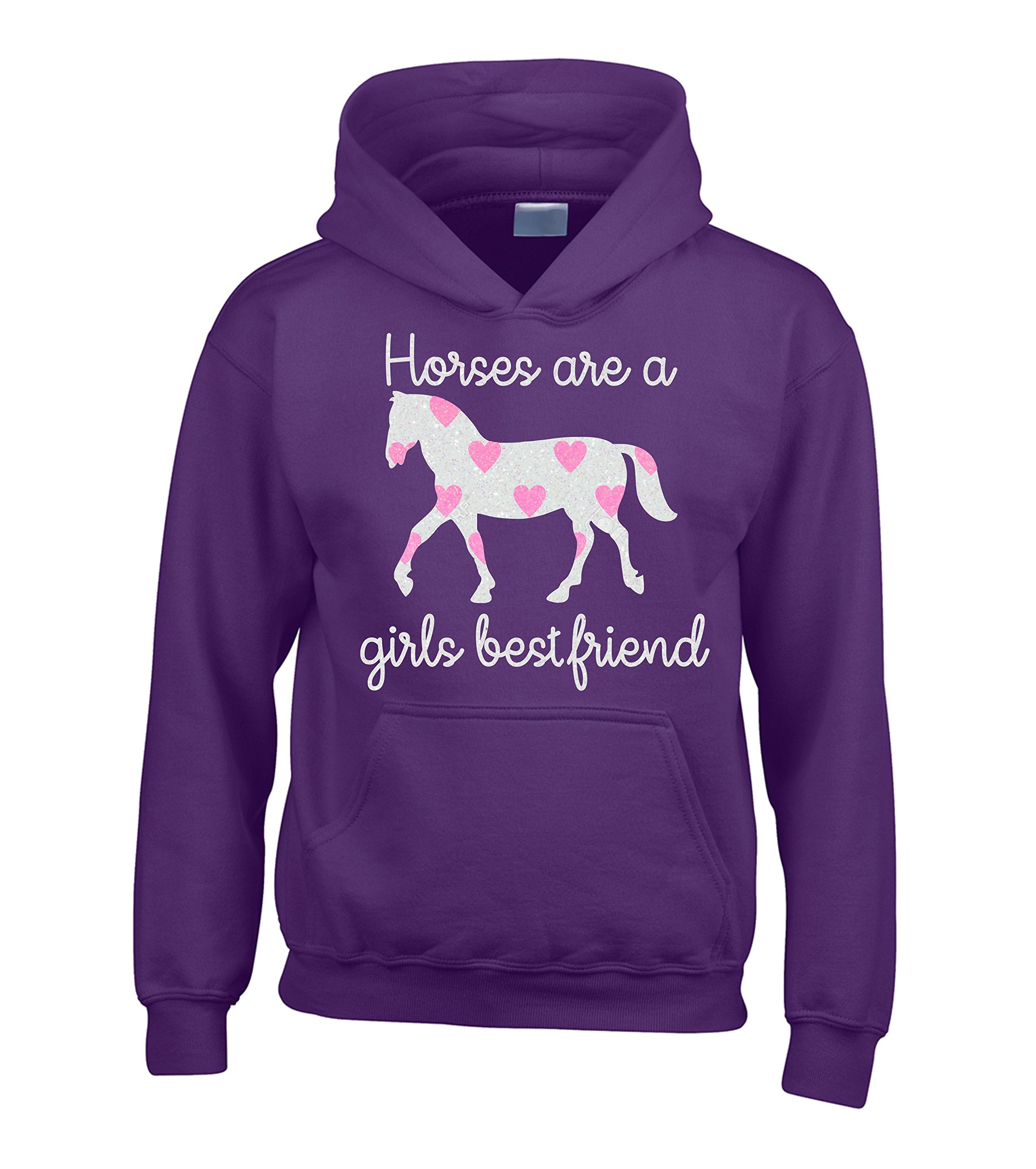 Edward Sinclair 12-13 yrs | Purple Hoodie | HORSES ARE A GIRLS BEST FRIEND | white glitter & pink sparkling print