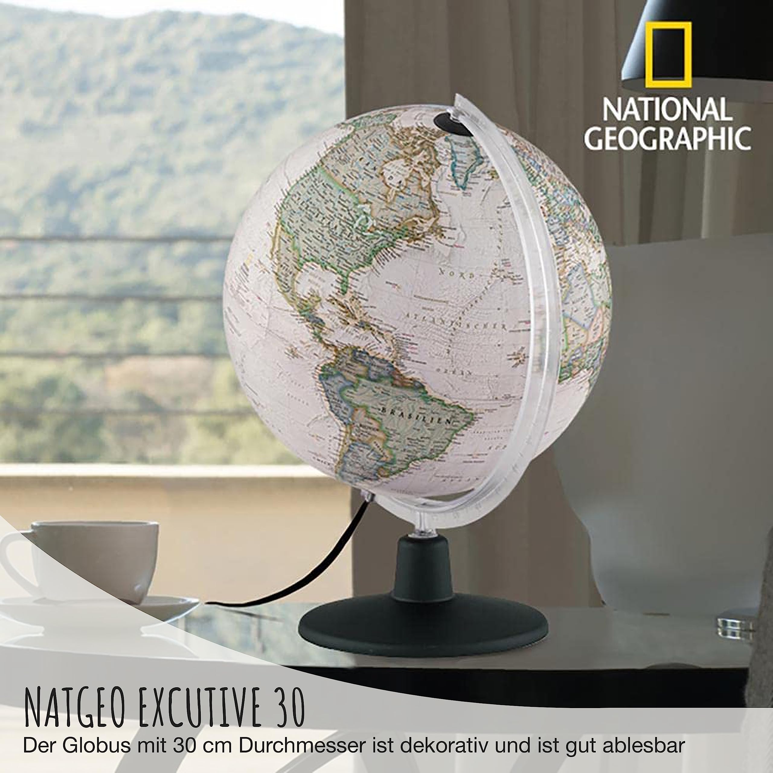 National Geographic NATGEO Executive Antik-Globus - 30 cm Globus mit politisch-physischer Kartografie in deutscher Sprache, beleuchtet und mit drehbaren Kunststofffuß