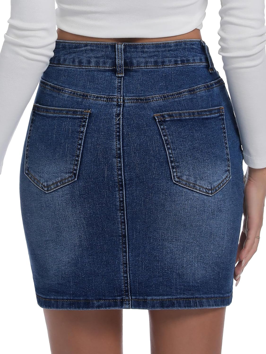 ELLEVEN Women's High-Stretch Denim Skirt,Slim Fit High Waisted Jean Skirts with Pockets - Image 4