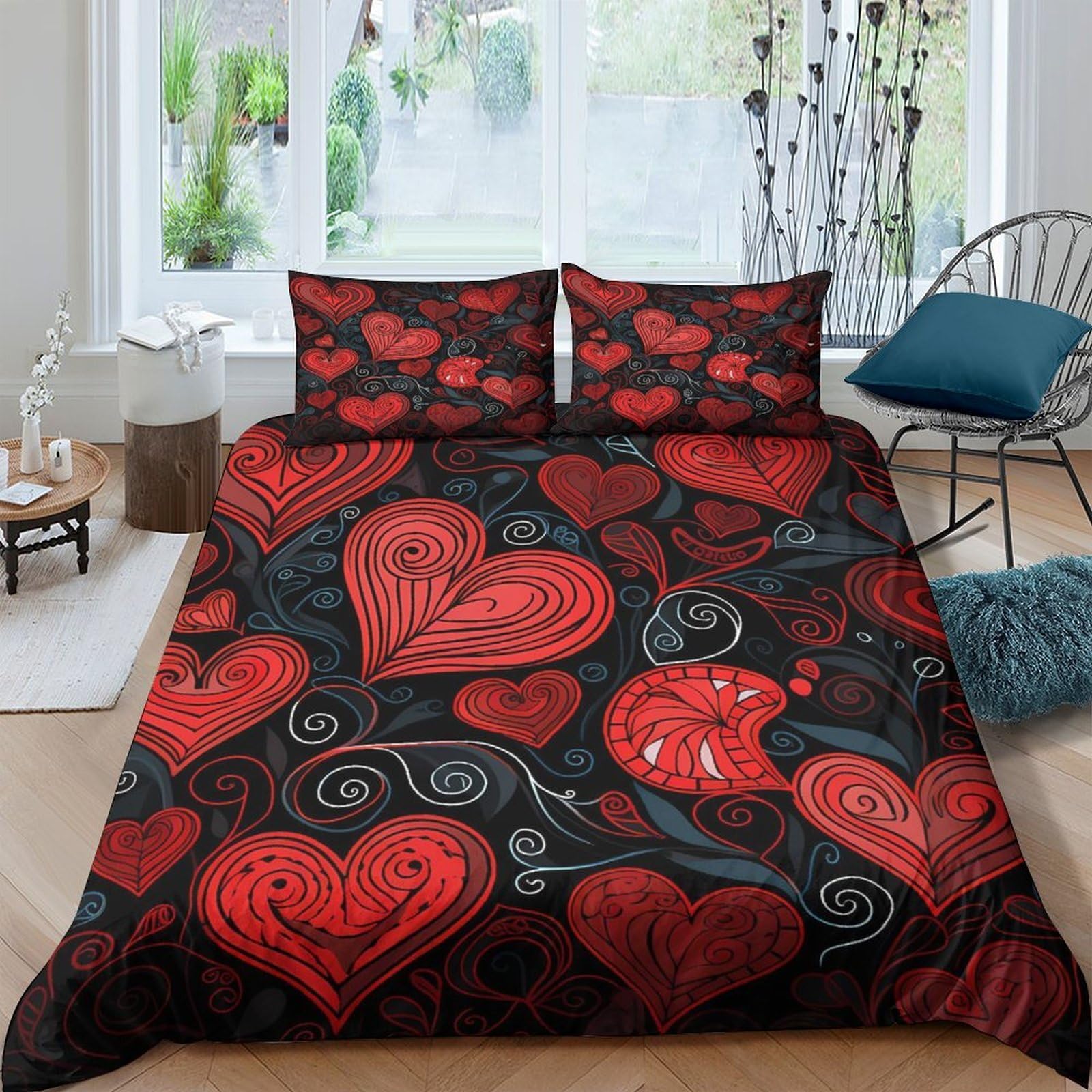 GPLZQXKJNH 3D Printed Penguin Heart Duvet Cover Set Microfiber Breathable Soft with 2 Pillowcases for Bedroom Home Decor Single（135x200cm）