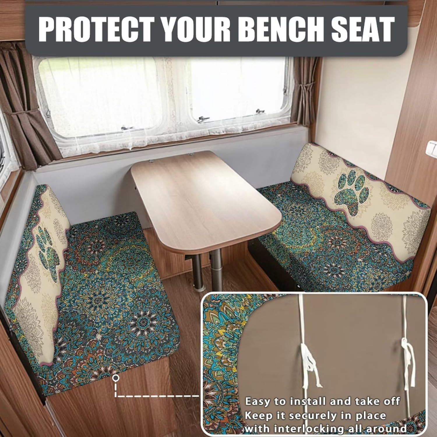 Dog Paw Sofa Covers Bench Slipcover for Rv Camper, Mandala Stretch Loveseat Slipcover Sofa Furniture Protector - Non Slip Rv Accessories for Inside Universal