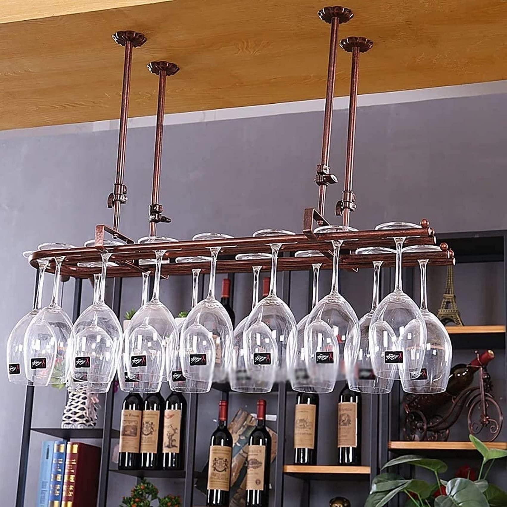 Casier à vin avec casier à verres suspendu pour protéger et exposer vos crus