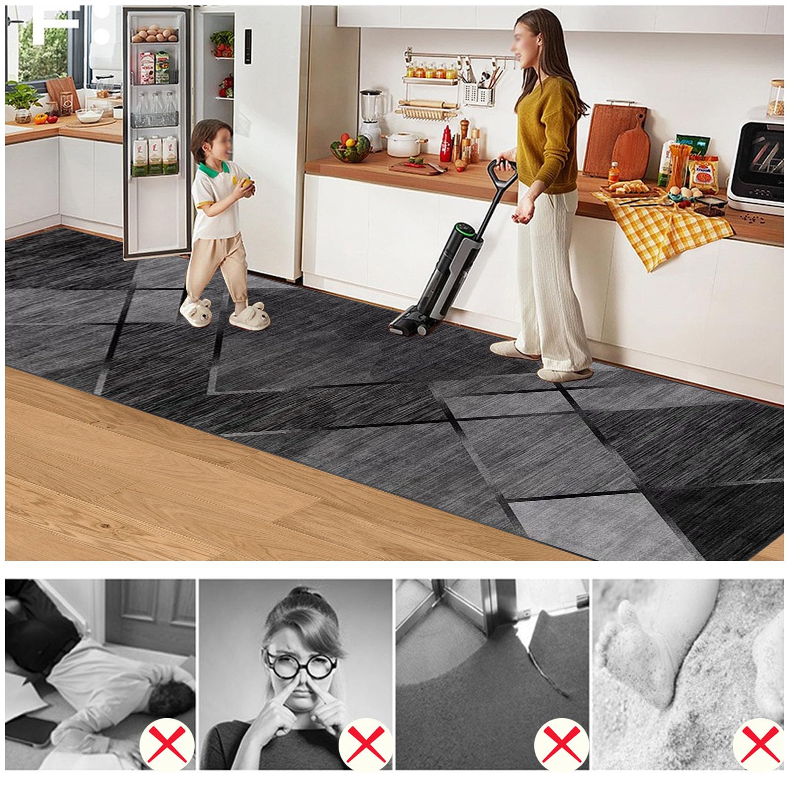 Tapis Couloir Long Moderne 80 x 200 cm Tapis Escalier Absorbant Paillasson Exterieur Tapis Cuisine Devant Evier Antidérapant et Lavable Tapis de Passage pour Cuisine Salon Chambre Entree Interieur