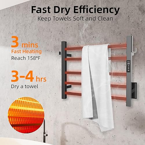 Miniatura 41 de P&Bhusri Toallero calefactable, calentador de toallas de 10 bares para baño, calentador de toallas montado en la pared, toallero eléctrico con Negro