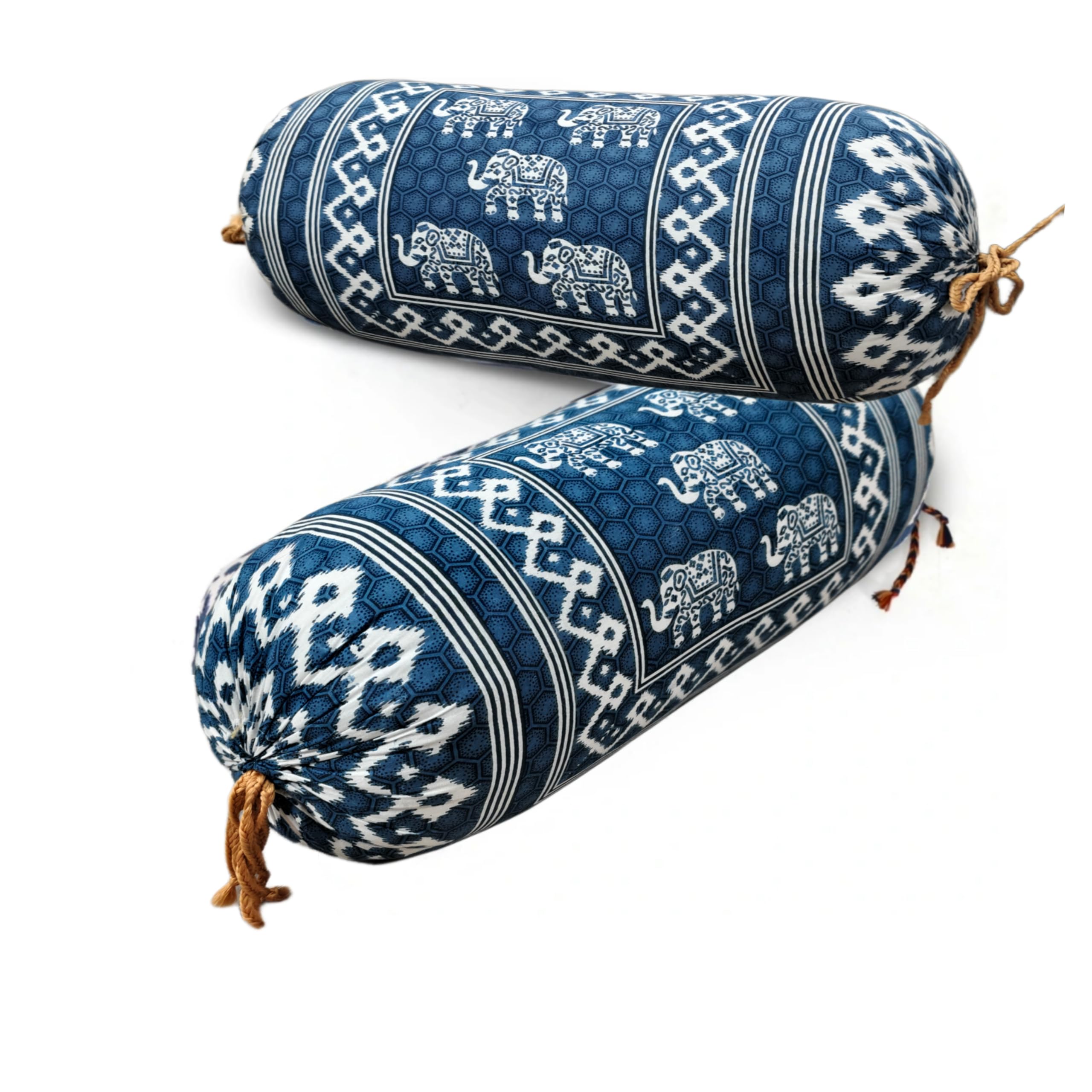 GTX Bolster Covers | Soft Cotton Bolster Cover Set | Diwan Round Bolster Pillow Covers | Jaipur sanganeri Art Design Roll Masand Cover | 16x32 Inch | Pack of 2 | Multicolor-image-0