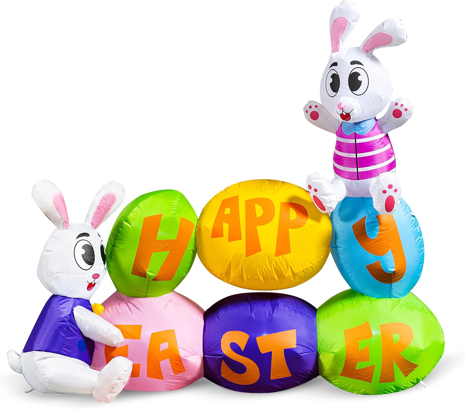 Joiedomi 6 ft Long Easter Inflatable Bunny with Eggs, Inflatable Happy Easter Sign with Built-in LEDs Blow Up Inflatables for Easter Holiday Party Indoor, Outdoor, Yard, Garden, Lawn Decor