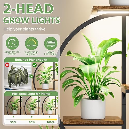 Miniatura 3 de Soporte para Plantas de Interior con Luces de Crecimiento - Estante para Plantas de Interior de 6 Niveles, Soporte de Esquina de Metal de 47.2