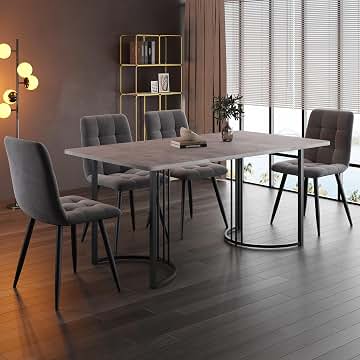 Juego de Comedor Mesa Extensible y 4 Sillas, Juego de Mesa Extensible y 4 Sillas Cocina, 140x80x75 cm Mesa de Comedor Rectangular 4 Personas, Modern Dining Table and Chair Set (Gris)