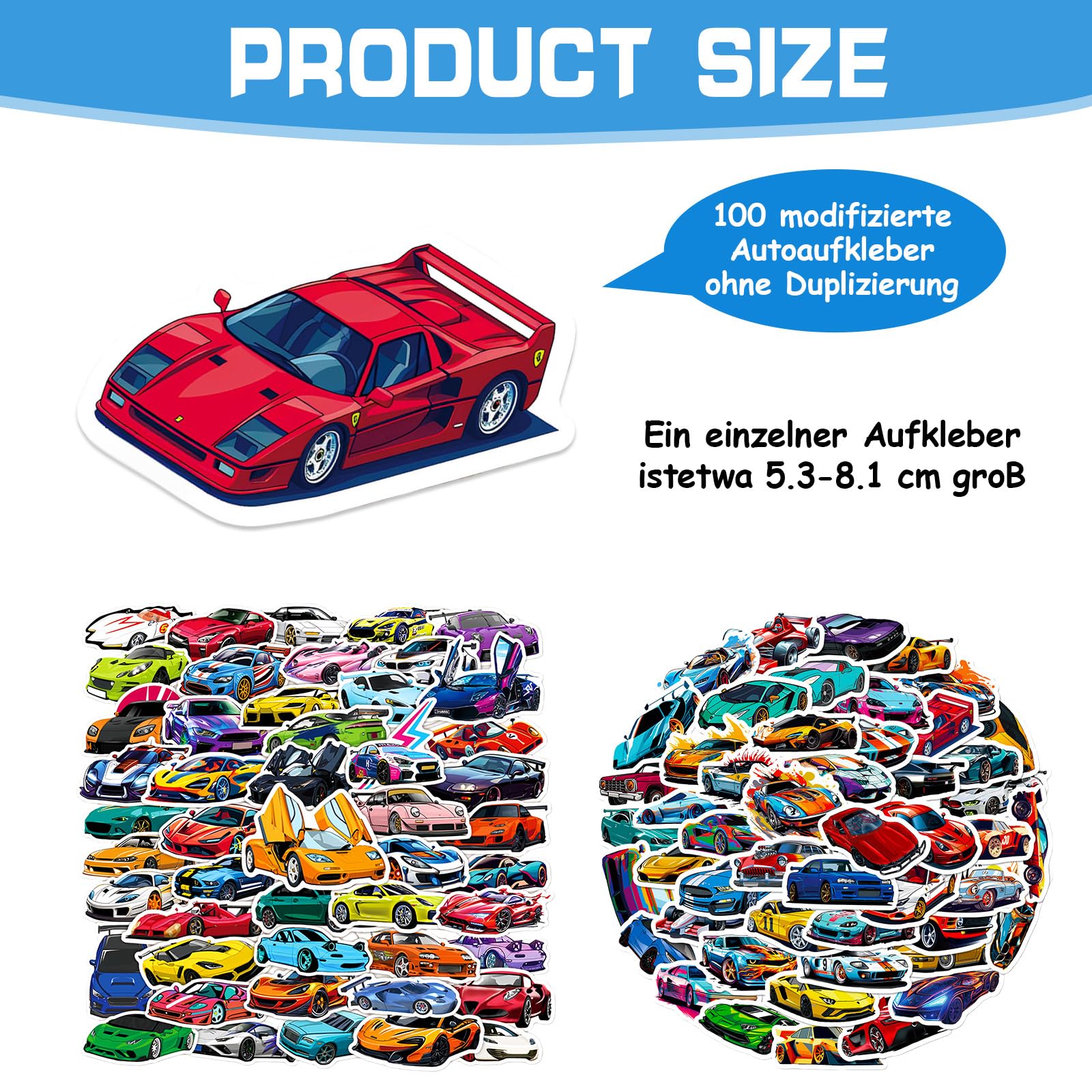 100 Adesivi da Corsa per Auto e Oggetti – Adesivi Decorativi da Cartone Animato per Bambini, Impermeabili, Autoadesivi per Chitarra, Skateboard, Album e Fai-da-Te.