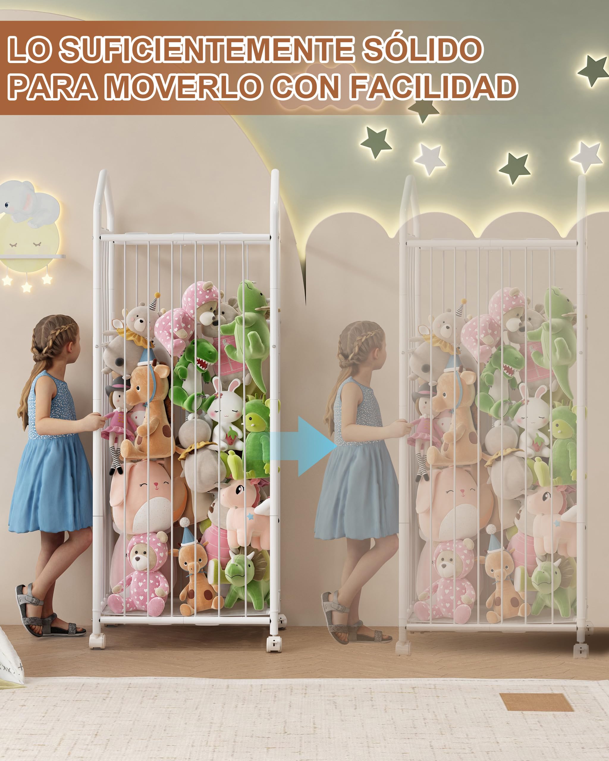 UMDONX Organizador de Juguetes Grande con 4 Ruedas Giratorias y Frenos 360° | Armario de Almacenamiento Alto para Peluches (Blanco, 56x35x154 cm)