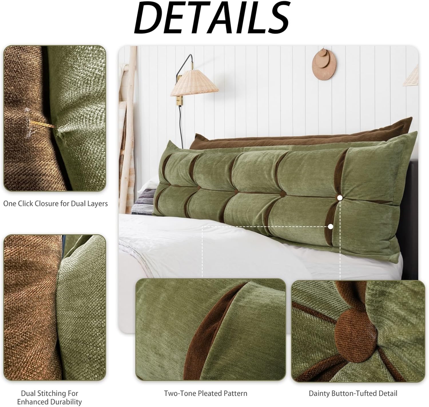 Dual-Layer 18 lbs Thickened King Size Headboard Pillow for Reading and Watching TV, Sitting in Bed, Back Support Headboard Pillow for Men and Women Light Green