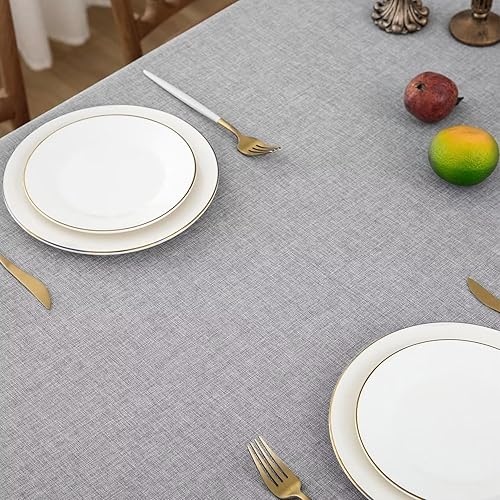 Miniatura 5 de Softalker Mantel rectangular de lino sintético, 60 x 84 pulgadas, lavable y sin arrugas, resistente al agua, mantel lavable para derrames de aceite