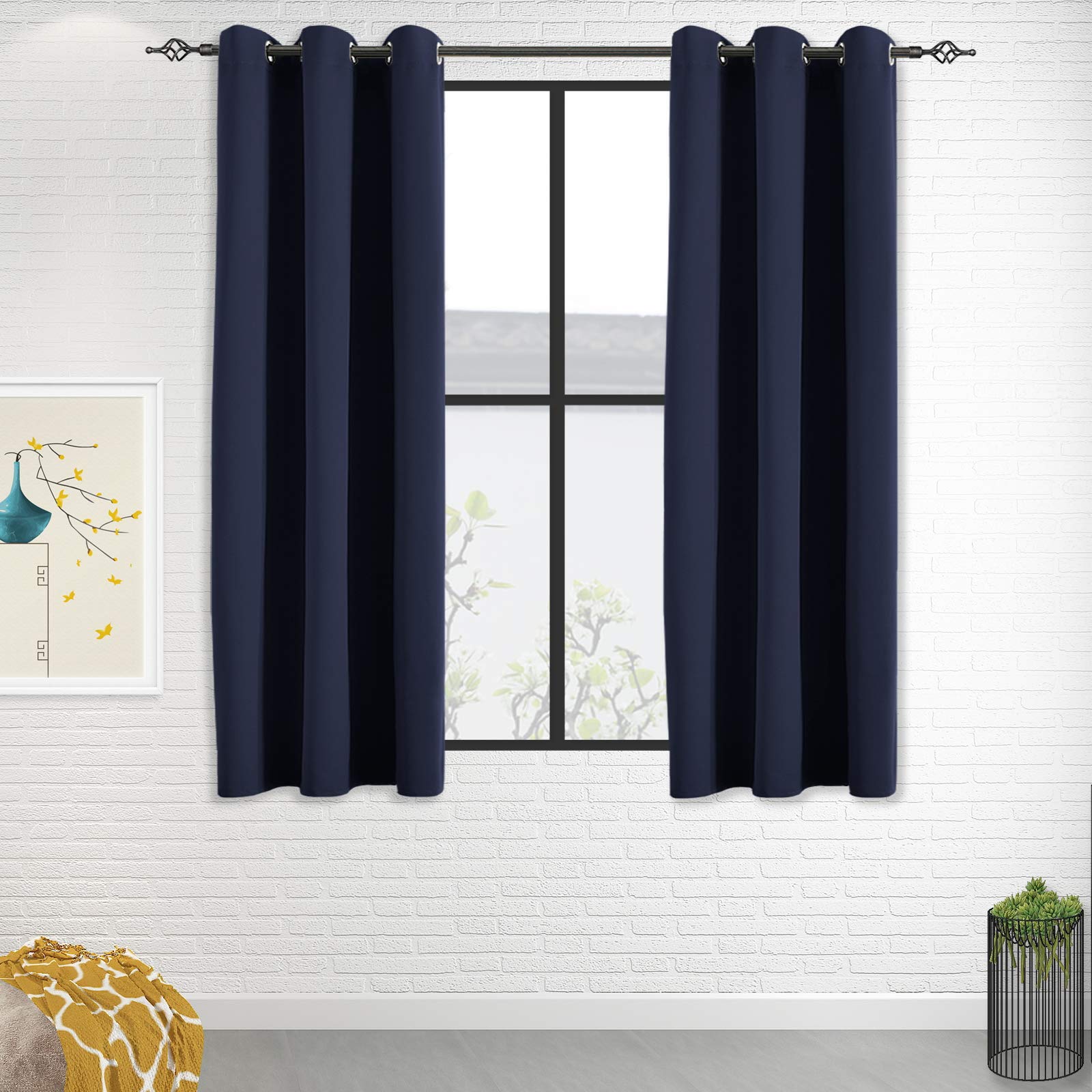 JSFLY Blackout Curtains for Bedroom Thermal Insulated Light Blocking Room Darkening Curtains Solid Grommet Window Drapes for Living Room, Set of 2
