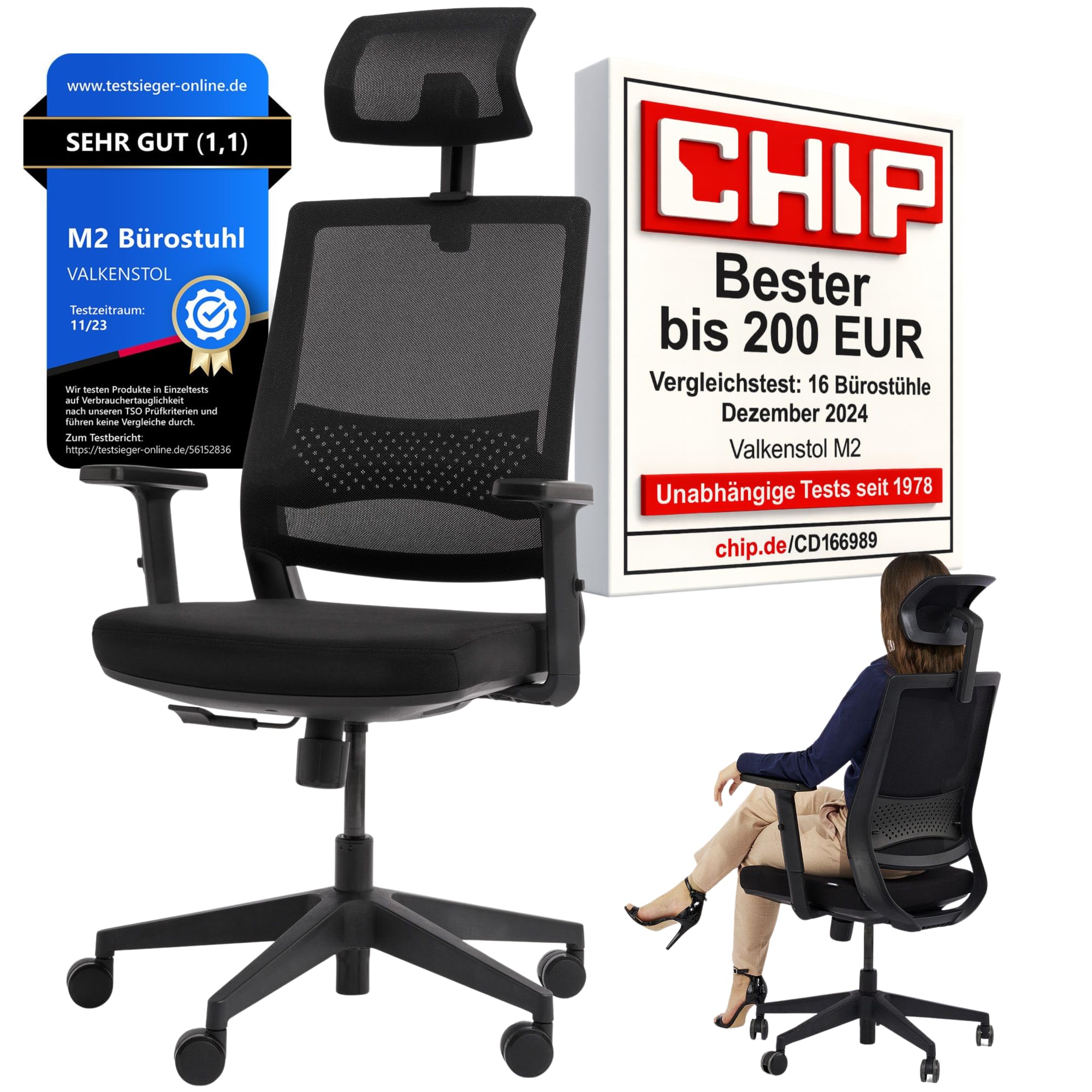 VALKENSTOL M2 Bürostuhl Ergonomisch TESTSIEGER - Büro & Home Office Chair | Bürostühle Individuell einstellbar - Maximale Bewegungsfreiheit - Rückenfreundlicher Schreibtischstuhl mit Lendenwirbelstütze