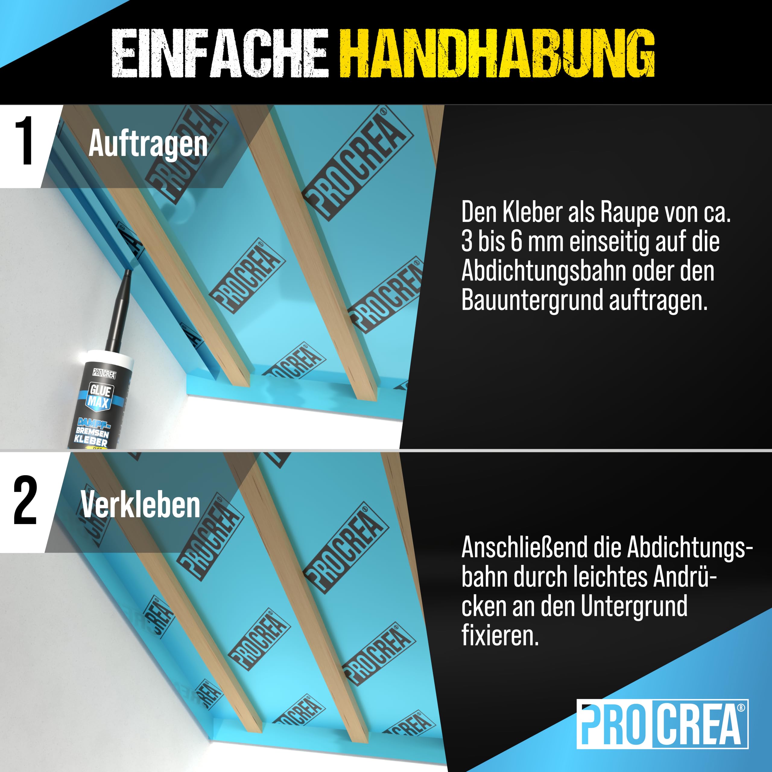 PROCREA 12 adhesivos para barrera de vapor, herméticos según DIN 4108, para barreras de vapor, de calidad profesional, fabricadas en Alemania