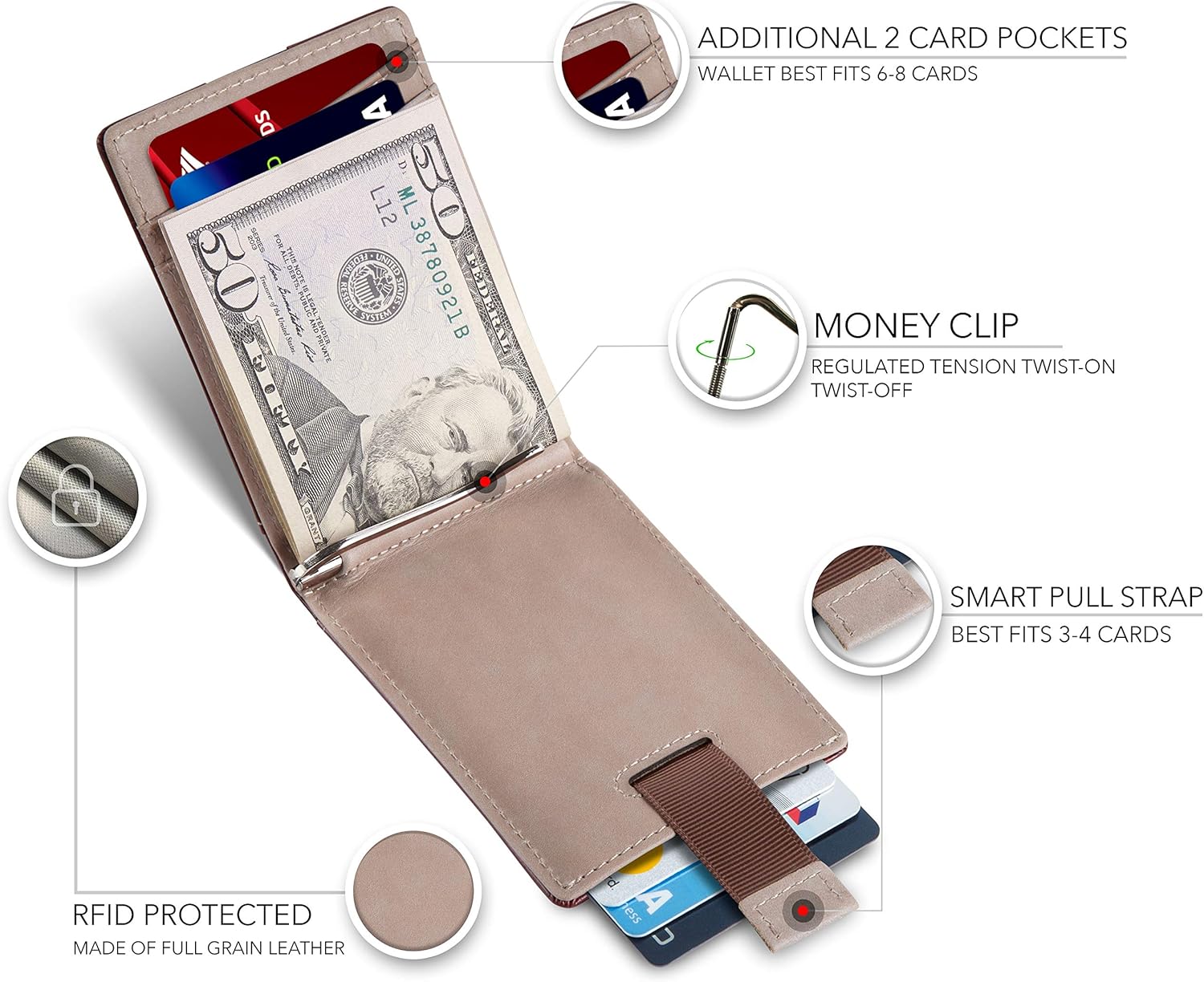 SERMAN BRANDS RFID Blocking Slim Bifold Genuine Leather Minimalist Front Pocket Wallets for Men with Money Clip Thin Gift - Image 3