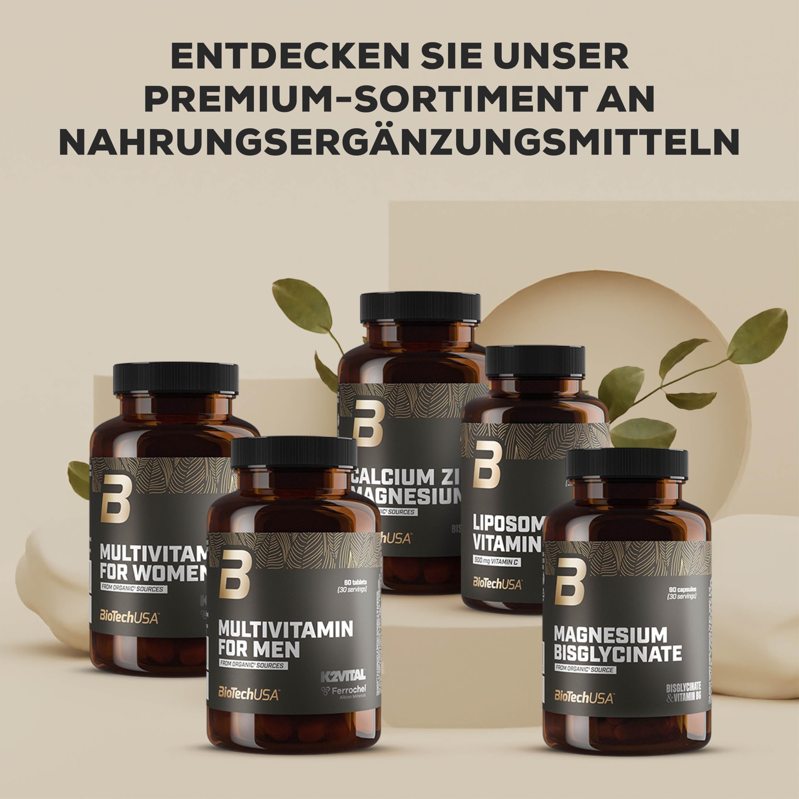 BioTechUSA Calcium Zinc Magnesium from Organic Sources | 4 Arten biologischer Mineralien | Synergistische Formel für Knochen, Muskeln, Nerven- und Immunsystem, 90 Tabletten