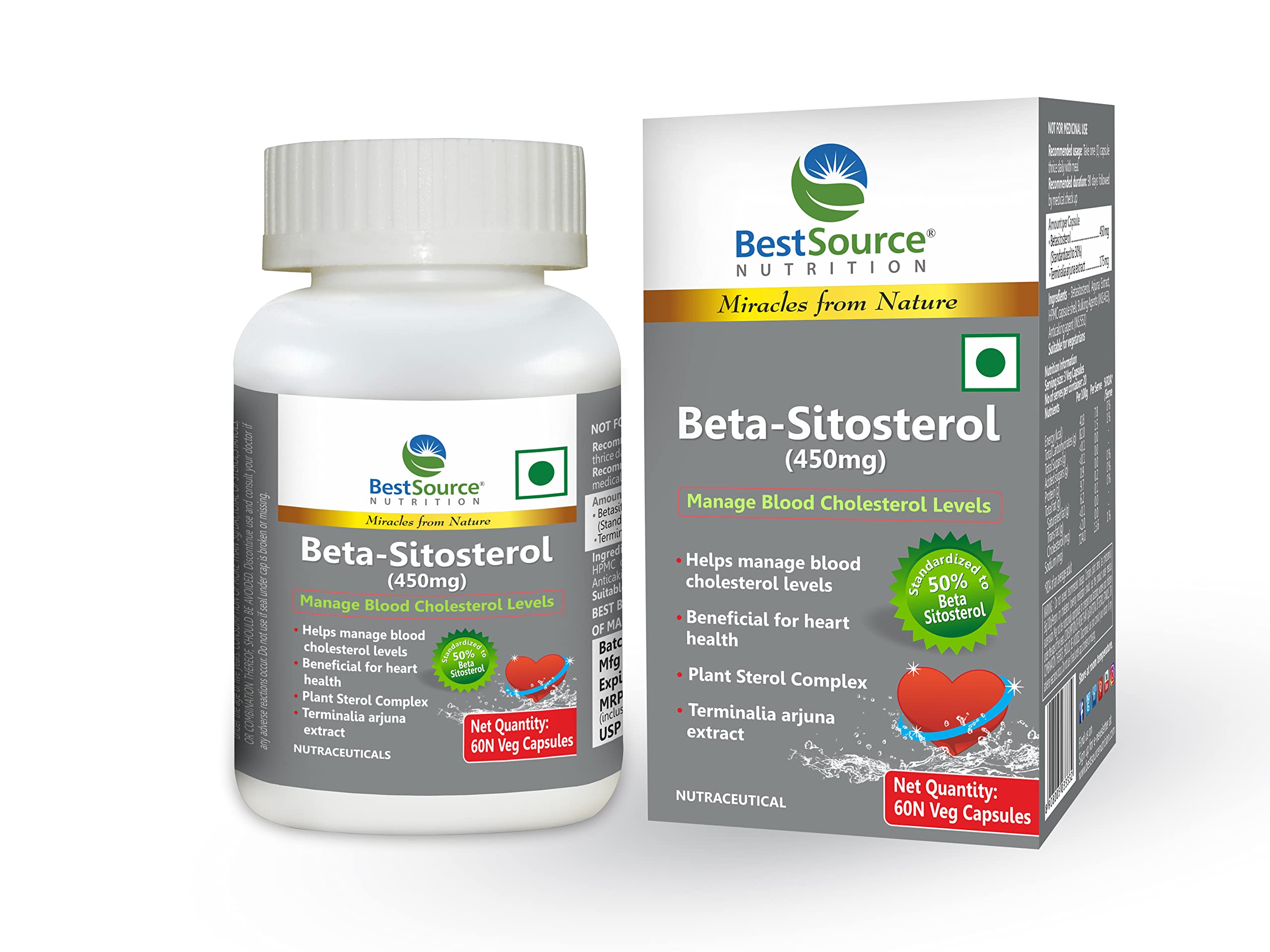Beta Sitosterol 450mg, Plant sterol complex for cholesterol management, 60 Veg capsules
