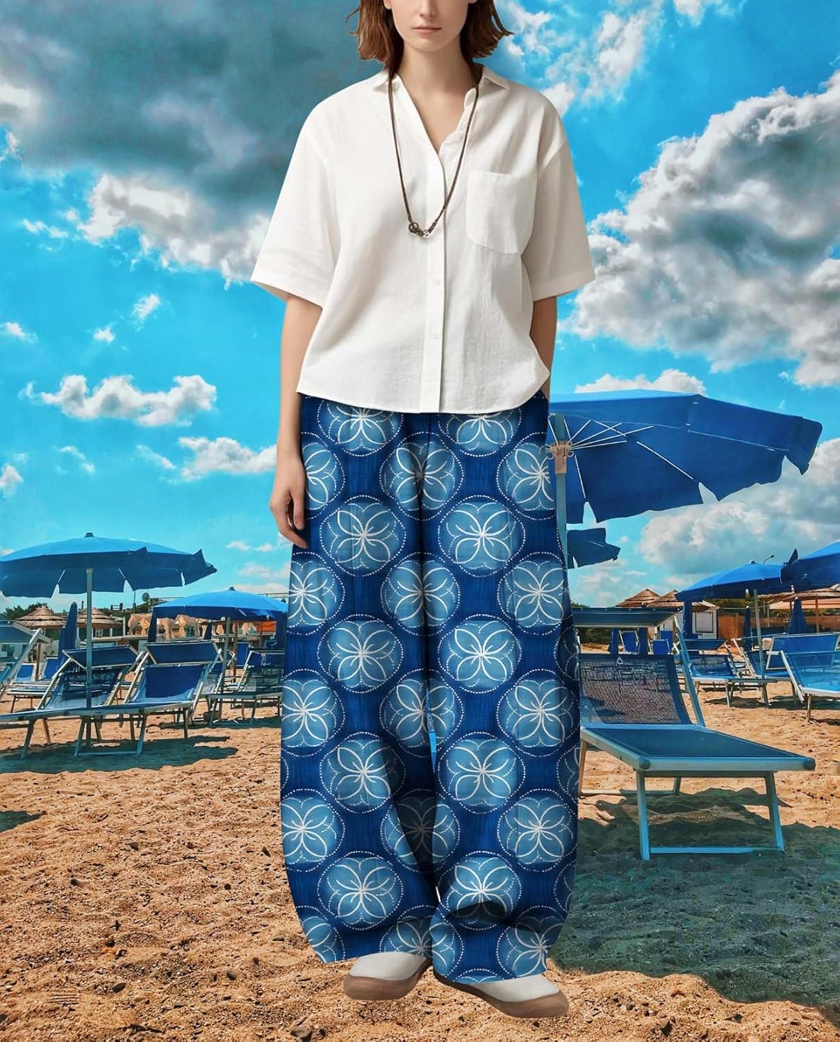 Boho Casual Pants for Women 2025 Summer Floral Printed Wide Leg High Waist Loose Trousers Yoga Comfy Lounge Pant