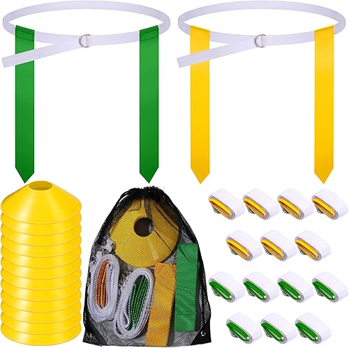14 Player Flag Football Set, Includes 14 Flag Football Belts, 12 Cones, Carrying Backpack Football Stuff for Flag Football