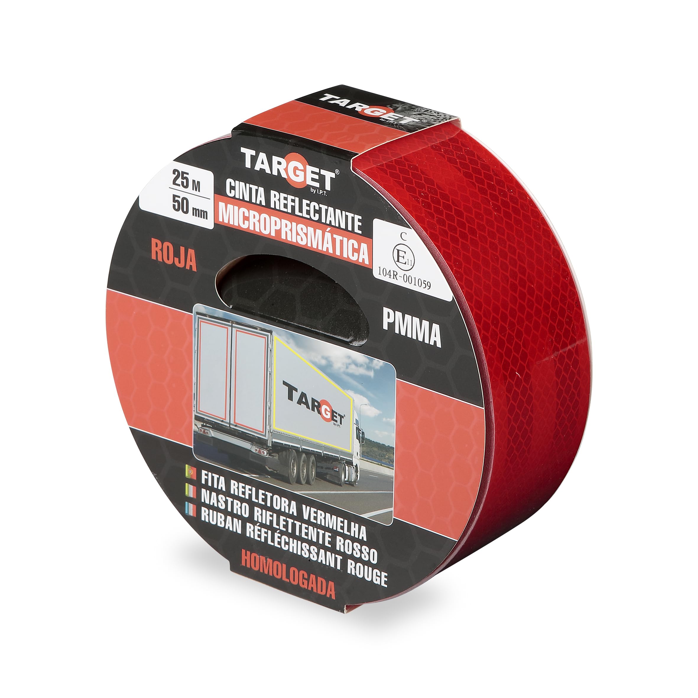 TARGET - Cinta Reflectante Homologada para Camiones - Certificación Norma EC 104R - V23 - Marcaje y Señalización (CONTINUA, ROJO)