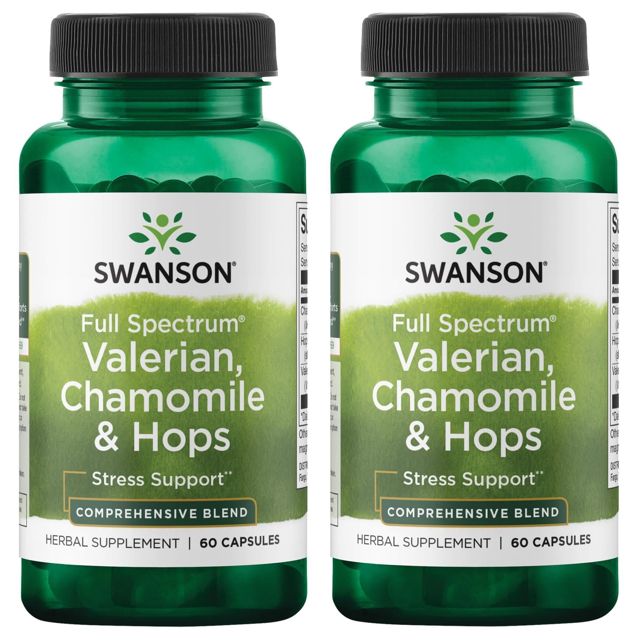 Swanson Valerian, Chamomile & Hops - Full Spectrum Herbal Supplement Promoting Relaxation & Comfort - Natural Formula Supporting Mind & Body Wellness - (60 Capsules) (2 Pack)