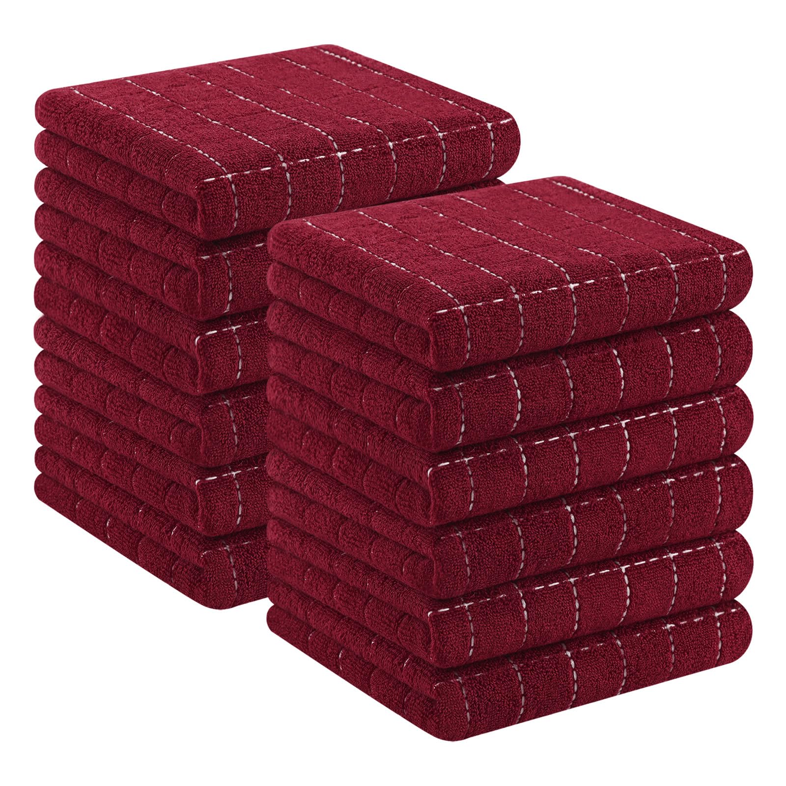 Homaxy 100% Cotton Terry Kitchen Towels, 12 Pack, Burgundy | Ultra Soft and Absorbent Dish Towels for Kitchen, Suitable for Drying and Washing Dishes