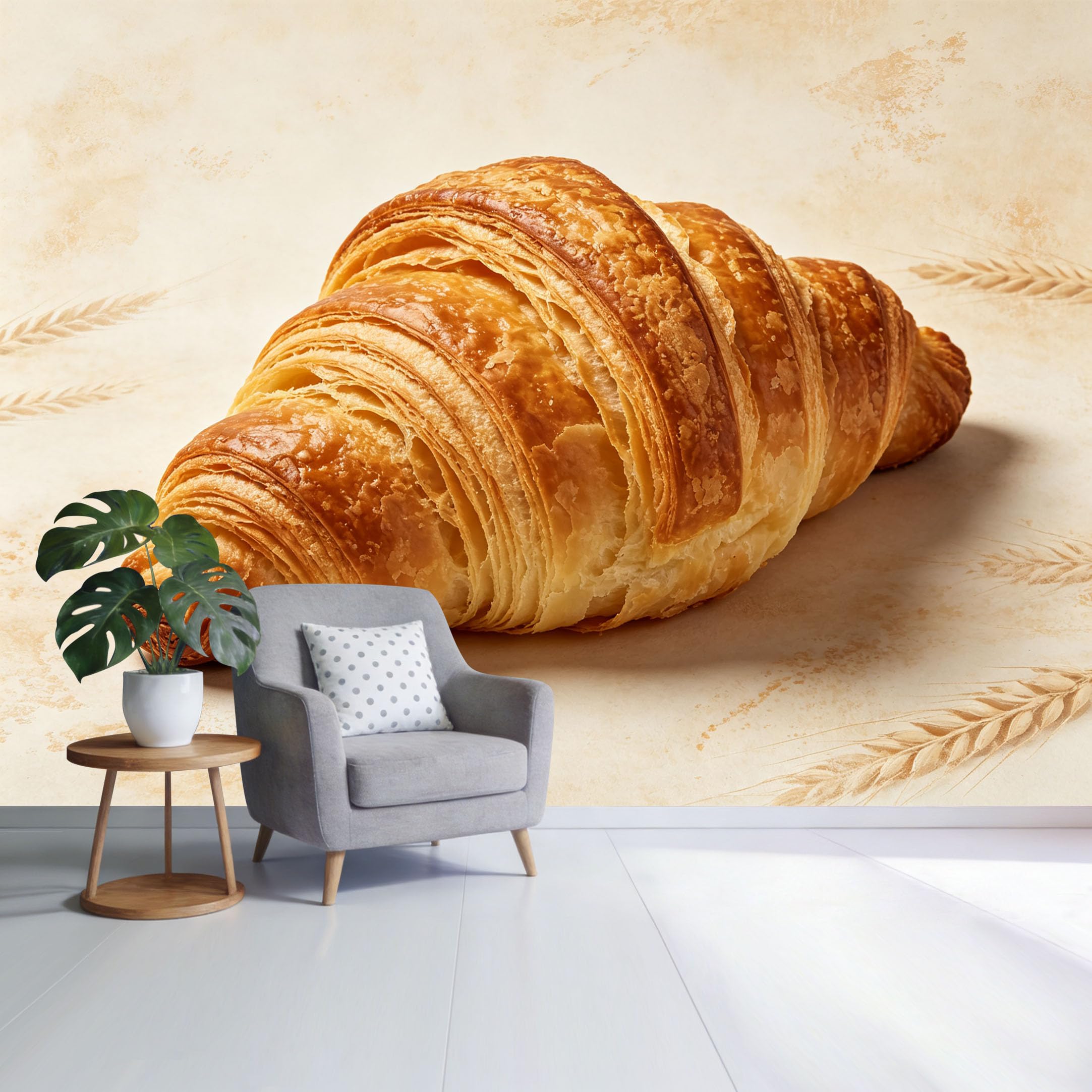 Custom Size Wall Mural Golden Croissant Bakery Pastry Food Art Minimalist Texture SelfAdhesive Wall Fabric Removable Wallpaper for Home Office Decor