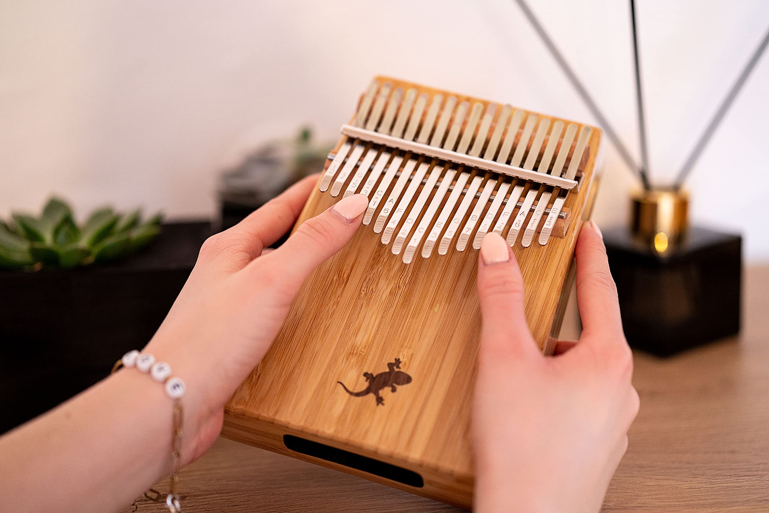 Ortega Kalimba C-Dur akustyczny fortepian na kciuk – seria Lizard – 17 kluczy – medytacja, LoFi – w zestawie etui Deluxe, torba z materiału, młotek do strojenia, ściereczka do polerowania (OKB2),