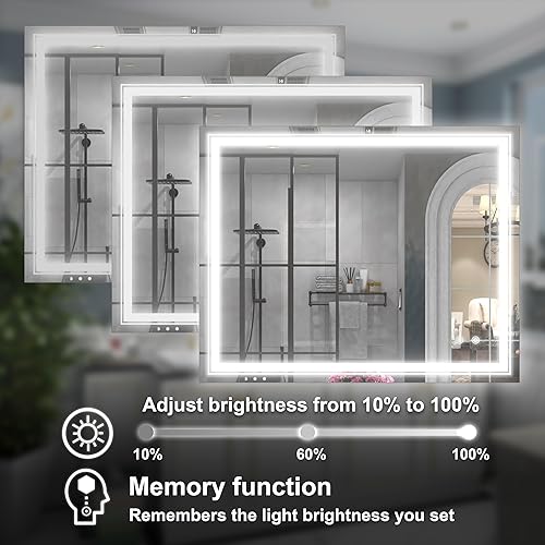 Miniatura 2 de Espejo de baño LED de 40 x 32 pulgadas con luces, espejo de tocador de baño LED, espejo iluminado para pared de baño, espejo de baño regulable