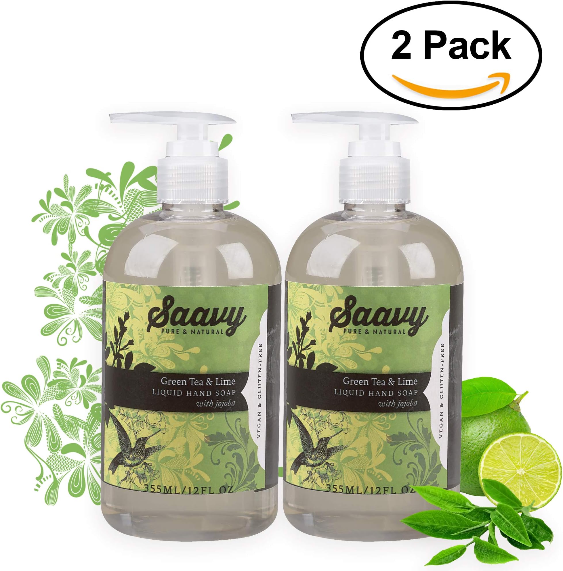 Green Tea & Lime Hand Wash | Gluten-Free, Vegan & Organic Hand Wash | 2-Pack 12 oz