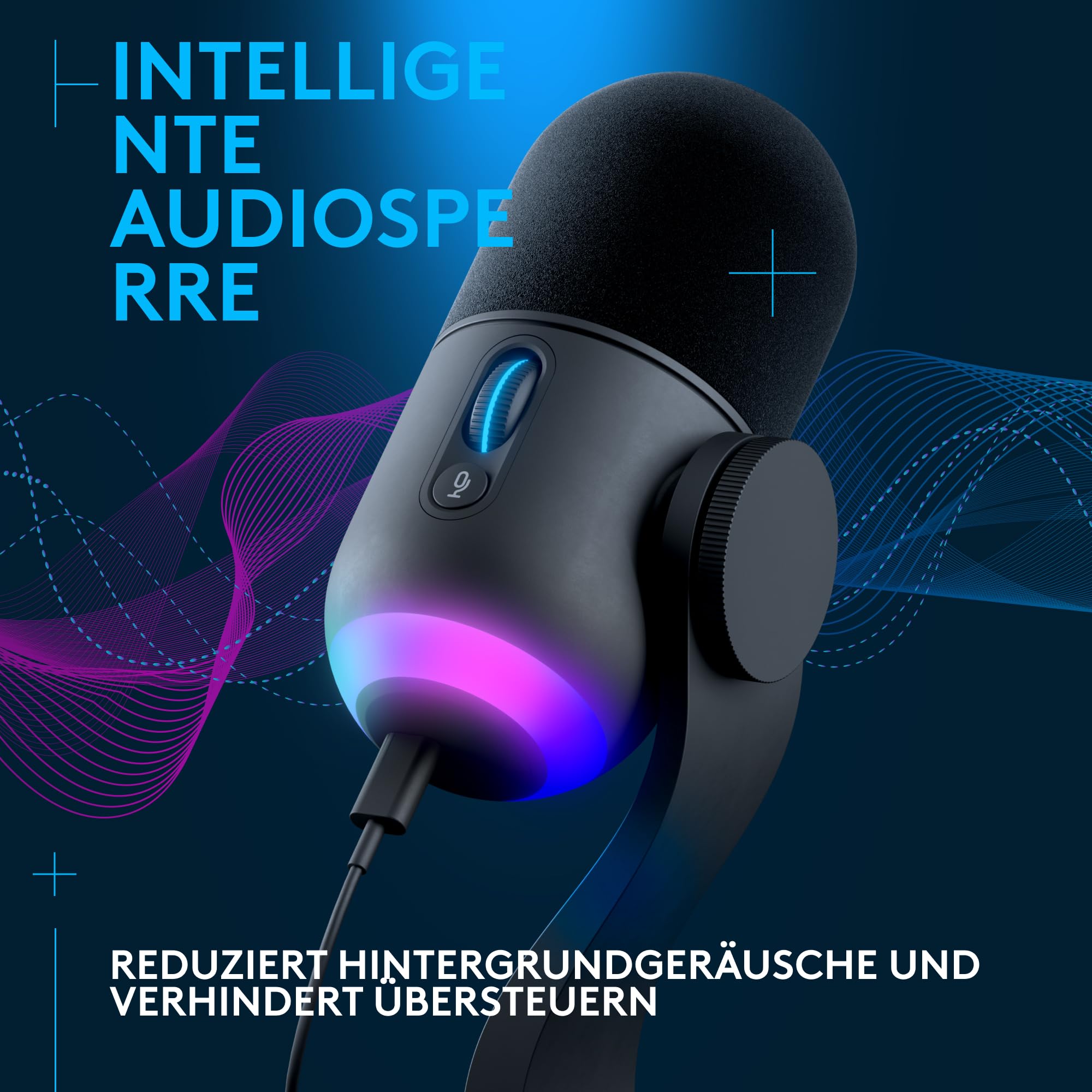 Logitech G Yeticaster GX Dynamic Supercardioid Gaming-Mikrofon mit Schwenkarm, RGB-Beleuchtung und LIGHTSYNC, USB-Mikrofon im Broadcast-Stil für PC und Mac, für Aufnahmen und Streaming - Schwarz