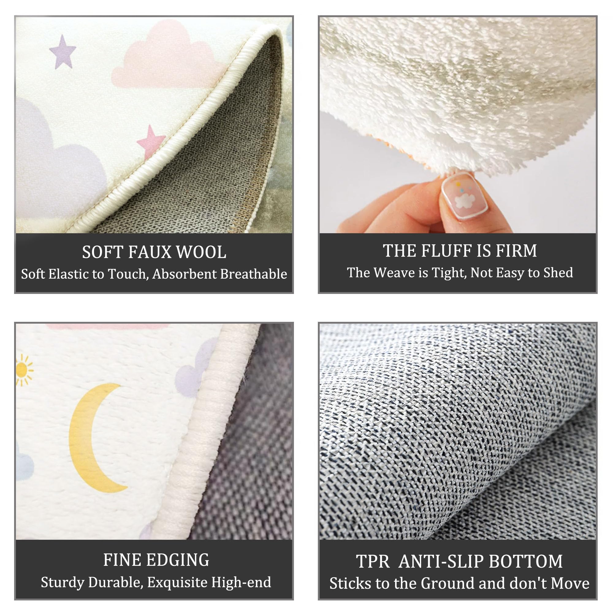 Tapis Poil Court Rond Thème De Bonne Nuit, Tapis Moelleux Imitation Cachemire Chambre Salon Nuages Et Lune Moquette Doux Lavable pour Salle à Manger Chambre D’Enfant (Blanc, 100cm)