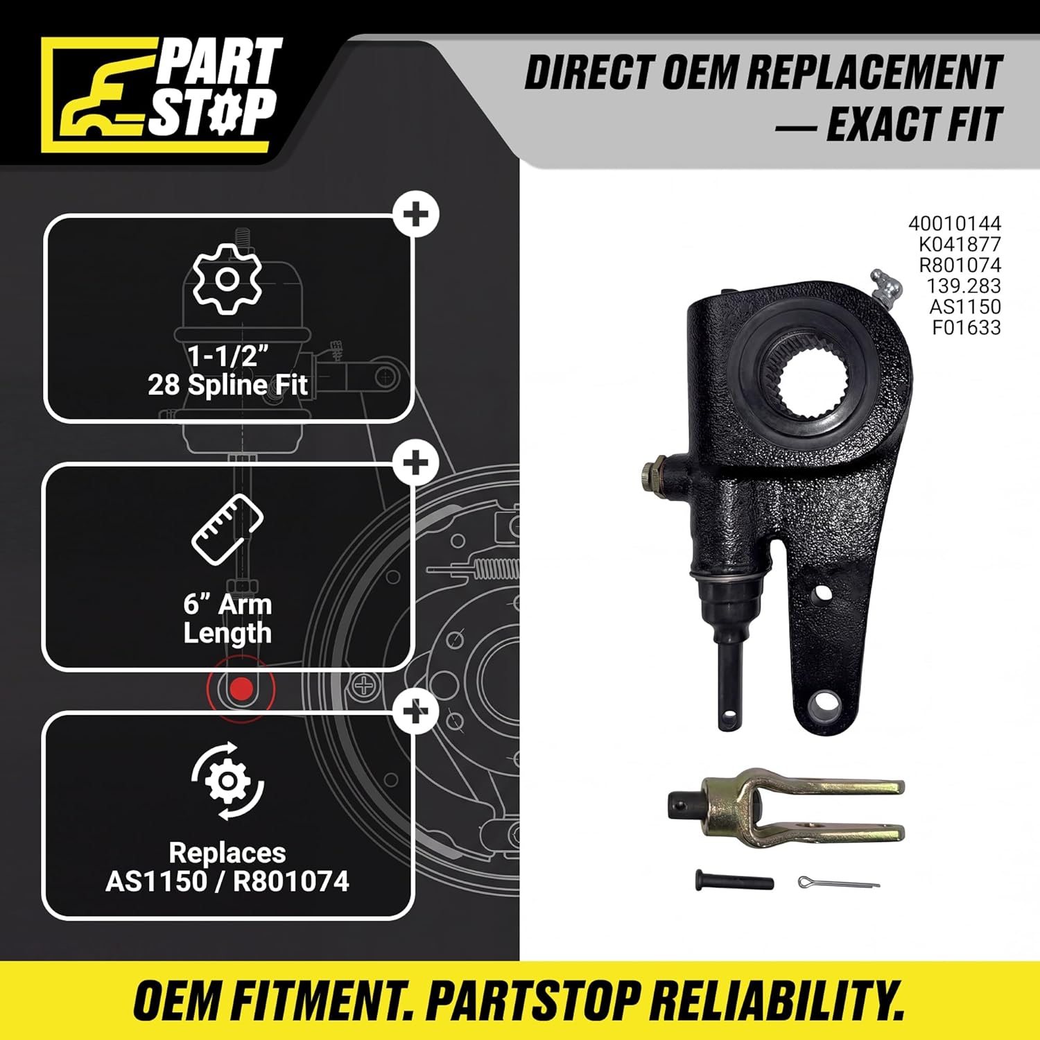 F01633 Automatic Slack Adjuster 28 Spline Fits Freightliner Fits Volvo Direct Replacement AS1150