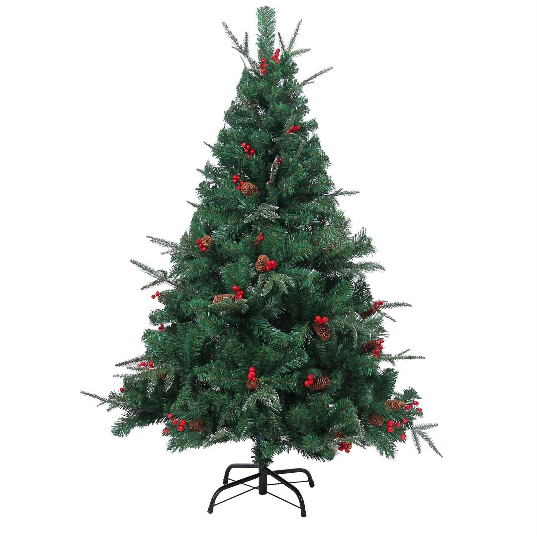 Shatchi Green 4Ft/120Cm Nordic Fir Artificial Christmas Tree Naturally Decorated With Pine Cones And Barries With Frosted Tips