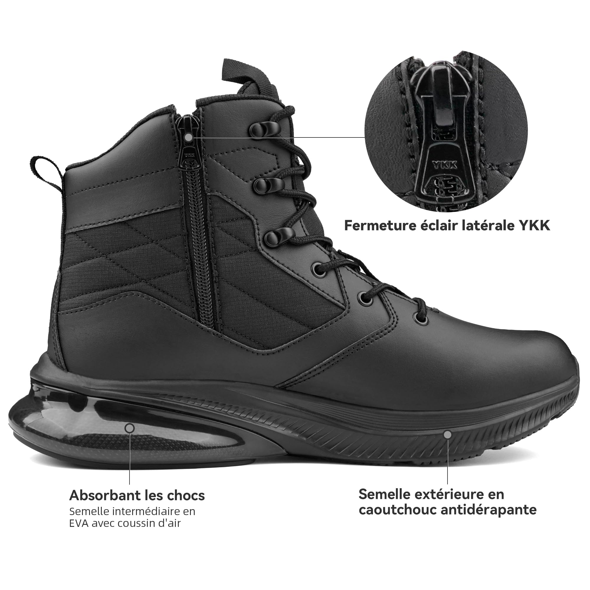 Botas de Trabajo Tácticas Militares para Hombre Mujer Impermeable con Cremallera Plantillas Ortopédicas Botas de Combate de Motocicleta