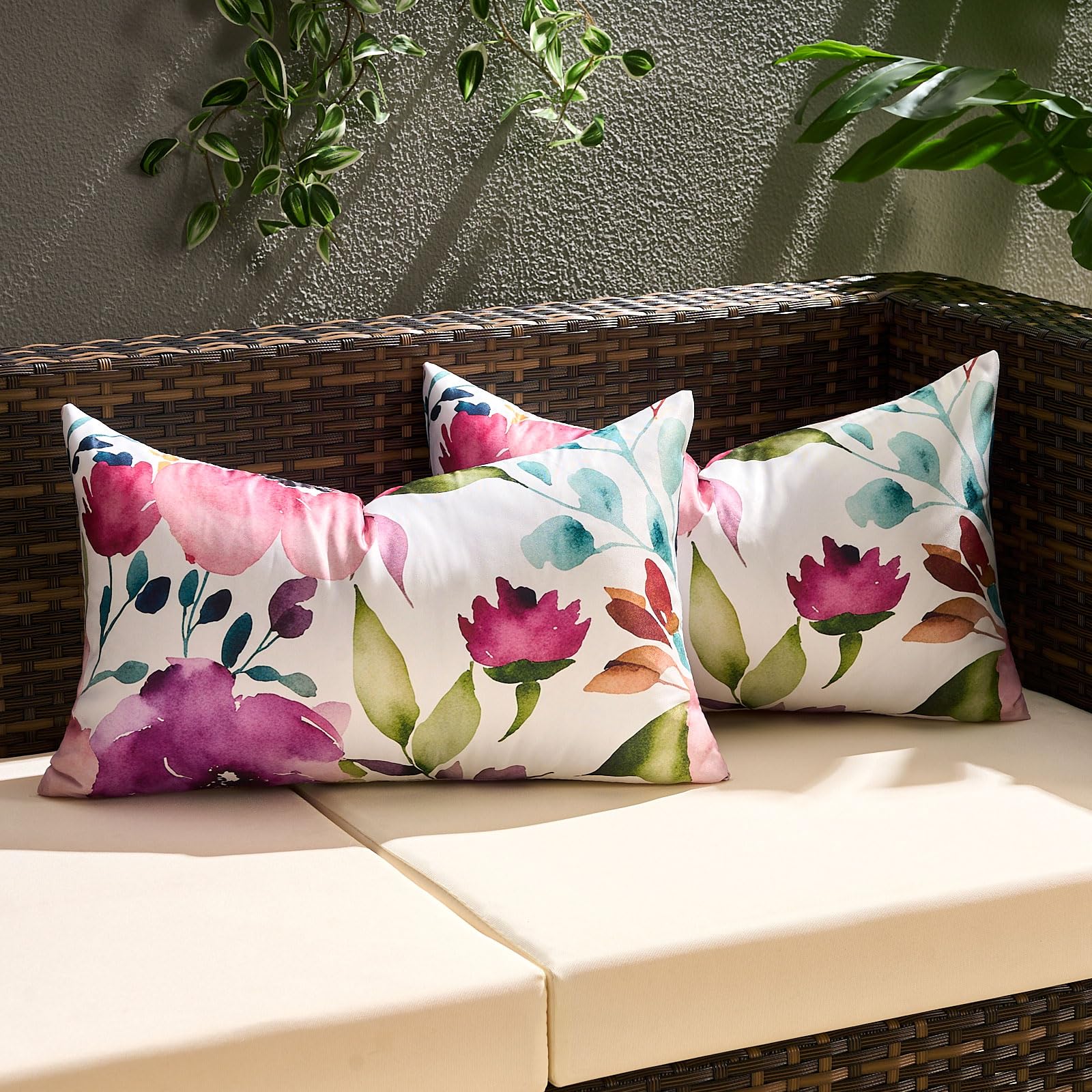 KWLET Outdoor Cushion Covers 30x50 cm Lumbar Waterproof Pillow Cover Tropical Summer Set of 2 Purple Floral Outdoor Cushion Covers Waterproof Farmhouse Pillowcase for Sofa Couch Garden Patio Chair