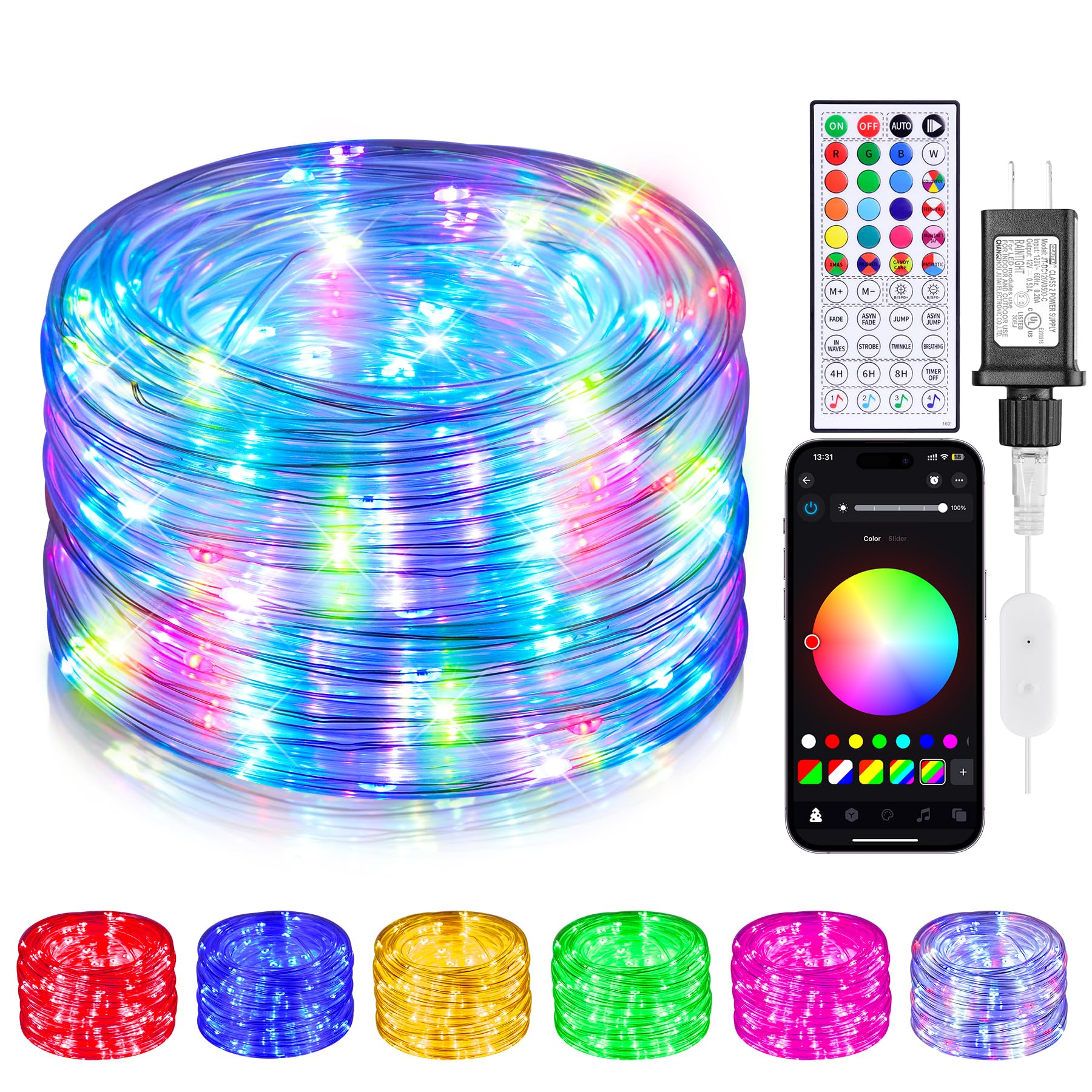 Guirnalda de luces para exteriores que cambian de color, 49 pies, 150 LED, impermeable, con control remoto y aplicación, sincronización de música, iluminación navideña para exteriores