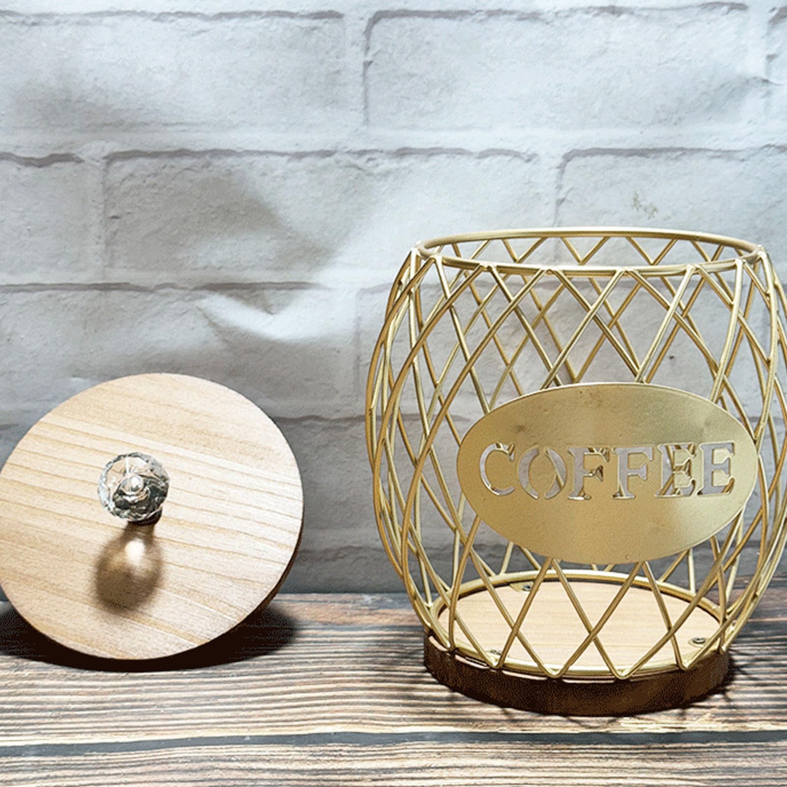 Porta Capsule di caffè a Forma di Frutta Elegante Porta Capsule di caffè con Base in Legno Coperchio Decorazioni per la Casa (Oro)