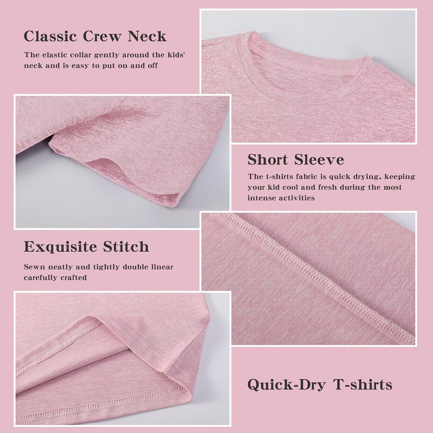 4-Pack Kids/Girls/Teen Girls Active Quick Dry T-Shirts Short Sleeve Shirts Athletic Performance T-Shirt（5-18 Years）