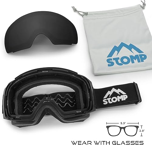 Miniatura 10 de STOMP Gafas de esquí PRO  sin marco, lente intercambiable, 100% protección UV400, gafas de nieve para hombres y mujeres OTG