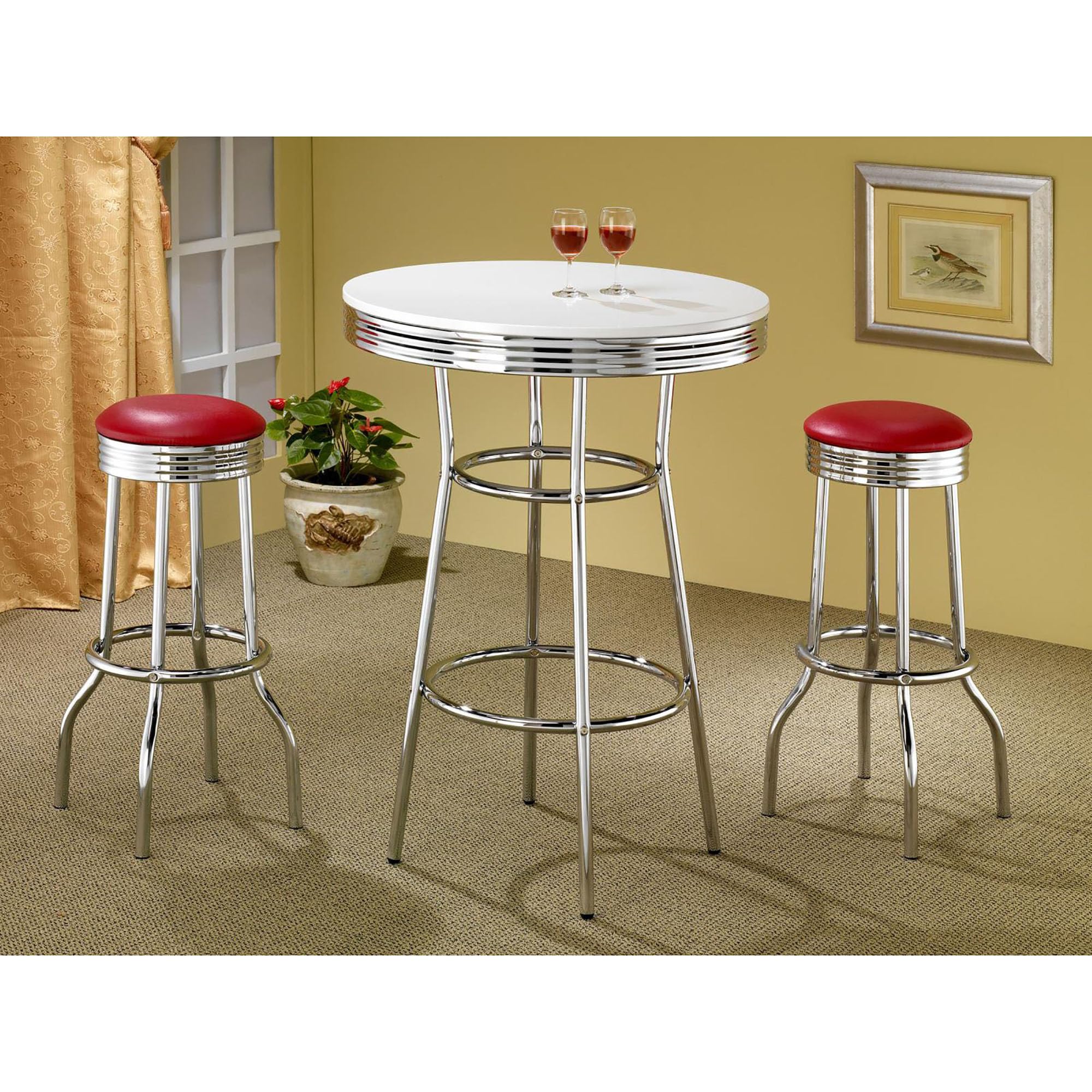 Amazon.com: Vintage Red Bar Stools (Set of 2) - Retro Chrome