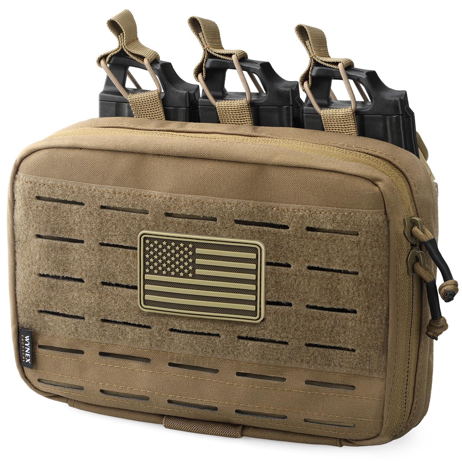 Molle Mag Pouch,Tactical Molle Admin Pouch of Laser Cut, Triple Magazine Pouch with Molle Utility Pouch for AR M4 M16 Mag, Tactical Medical EMT EDC Pouch