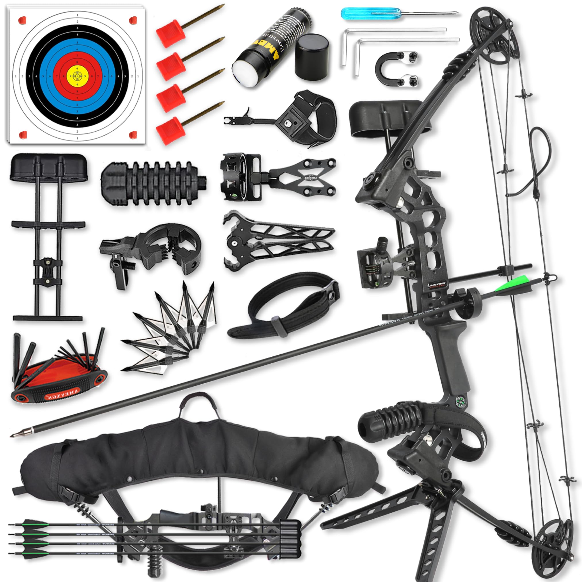 Bogenschießen Compoundbogen Set Kit, 20-70lbs Einstellbarer 320fps Compound Bogen Erwachsener Profi Bogen Jagd jagdbogen sportbogen Rechtshand Linkshand