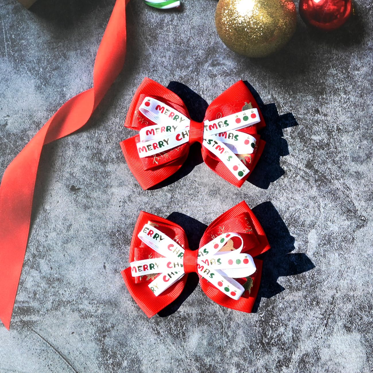 2PCS Christmas Hair Bows for Girls 4 Inches Red Elk Grosgrain Ribbon Hair Accessories Small Xmas Boutique Hair Clips Elk Christmas Hair Accessories for Toddler Baby Girls